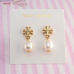 Tory Burch Kira Pearl Drop Earrings in Gold - Brand New
